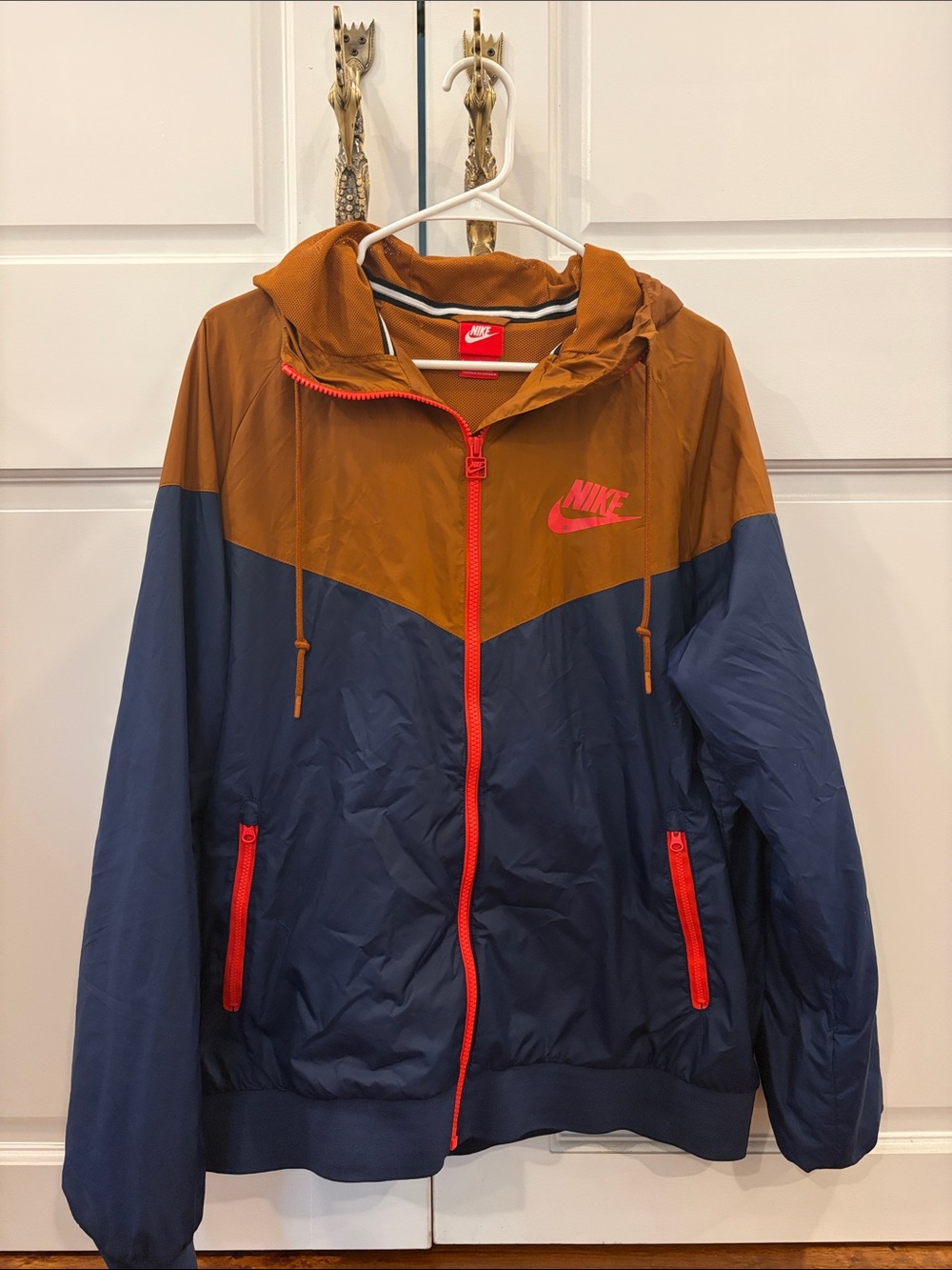 Nike Men’s Windbreaker Jacket - Brown & Navy with Red Accents